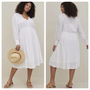 Torrid Embroidered Button Front Midi Dress